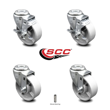 Service Caster 4 Inch Semi Steel Wheel Swivel Bolt Hole Caster Set with 2 Brake SCC-BH20S414-SSS-2-TLB-2